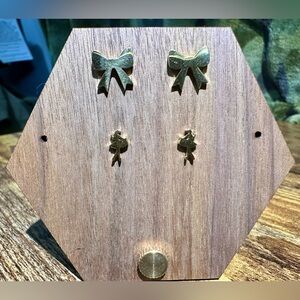 Two Pairs! Bow and Ballerina Stud Earrings Gold Plated